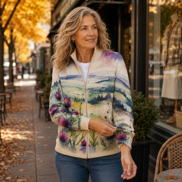 Zelda | Landscape Zip Cardigan