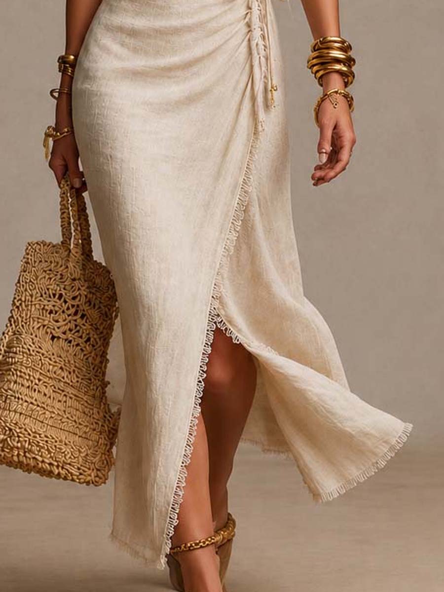 Tatiana™ | Wrap Midi Dress with V-Neckline & Lace Trim
