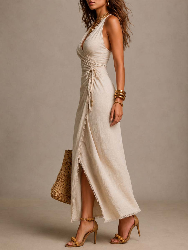 Tatiana™ | Wrap Midi Dress with V-Neckline & Lace Trim