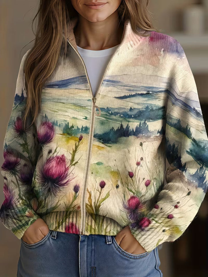 Zelda | Landscape Zip Cardigan