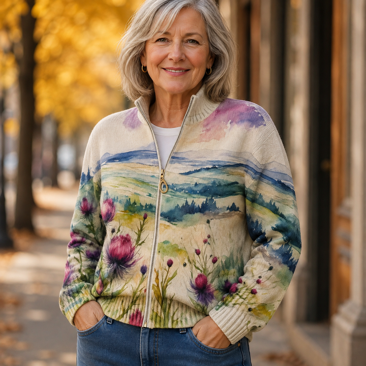 Zelda | Landscape Zip Cardigan