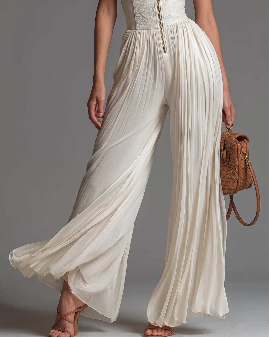 Olivia Plissé Jumpsuit in Crèmewit