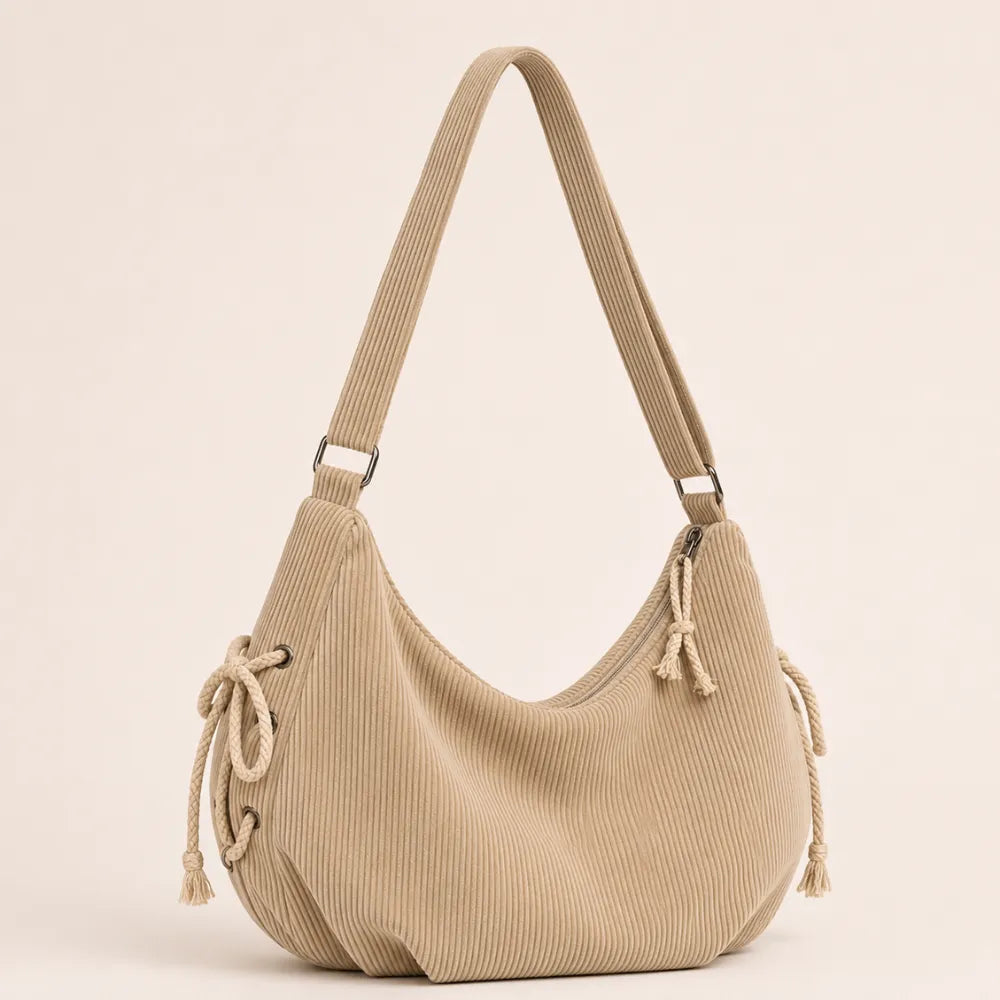 Amelia | Corduroy Drawstring Shoulder Bag