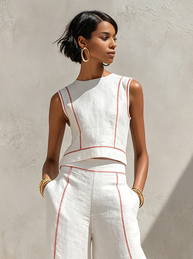Vittoria | White Sleeveless Top & Wide-Leg Pants Set