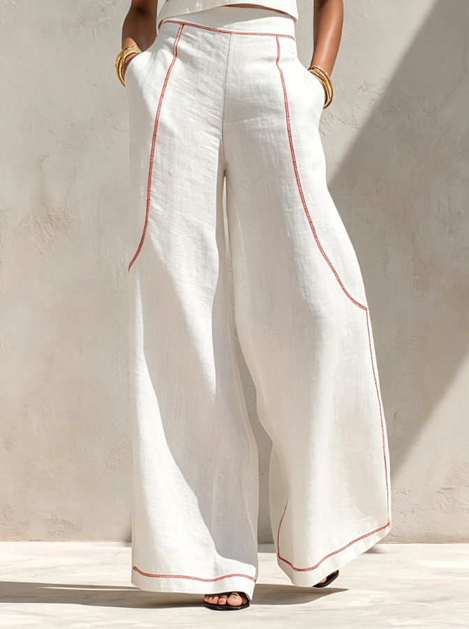 Vittoria | White Sleeveless Top & Wide-Leg Pants Set