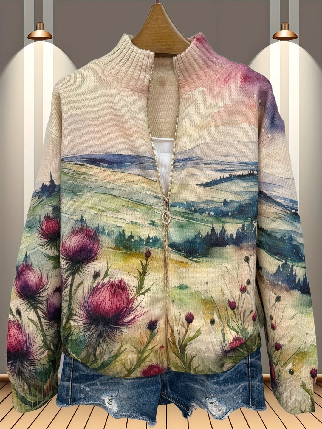 Zelda | Landscape Zip Cardigan