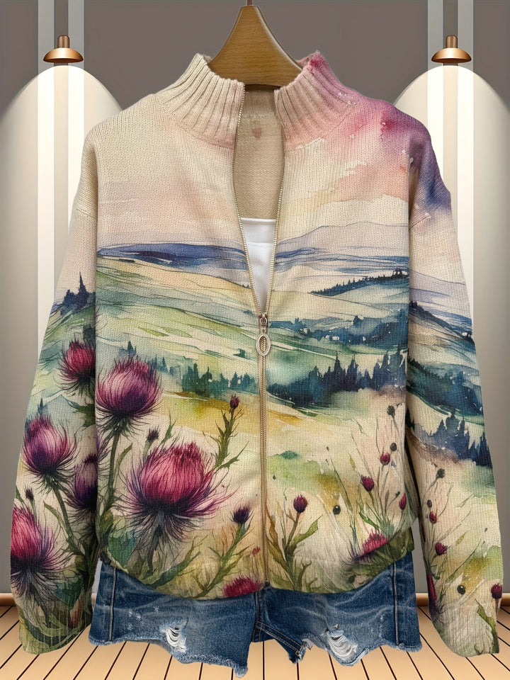 Zelda | Landscape Zip Cardigan