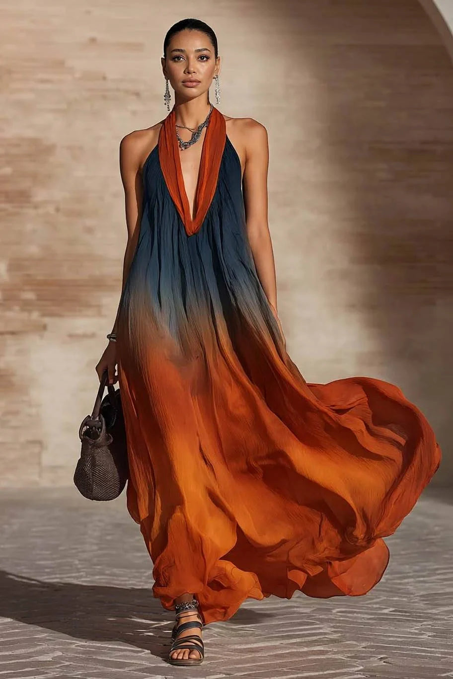 Paula Gradient V-Neck Maxi Dress