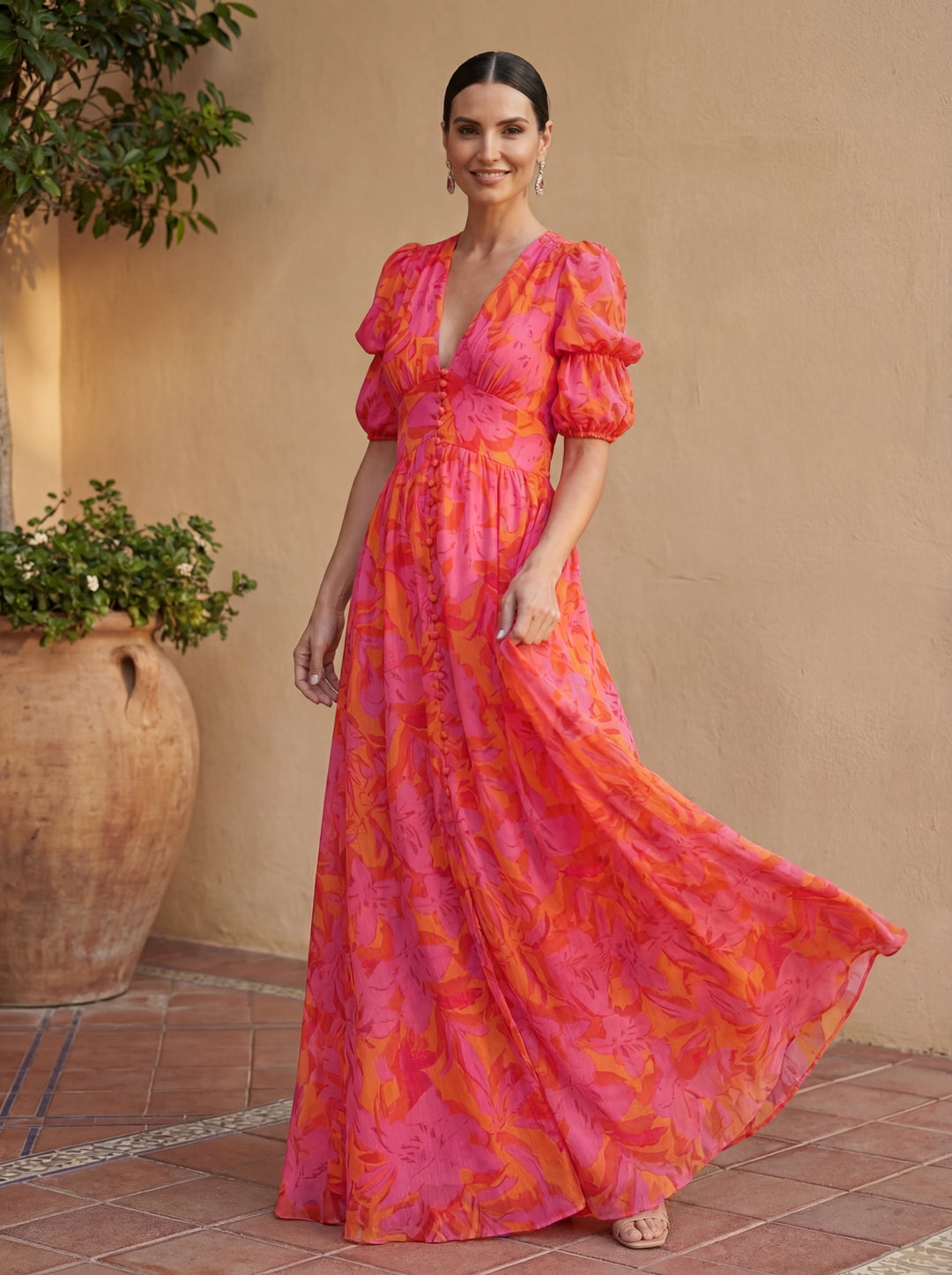 Olvera™ | Vibrant V-Neck Maxi Dress