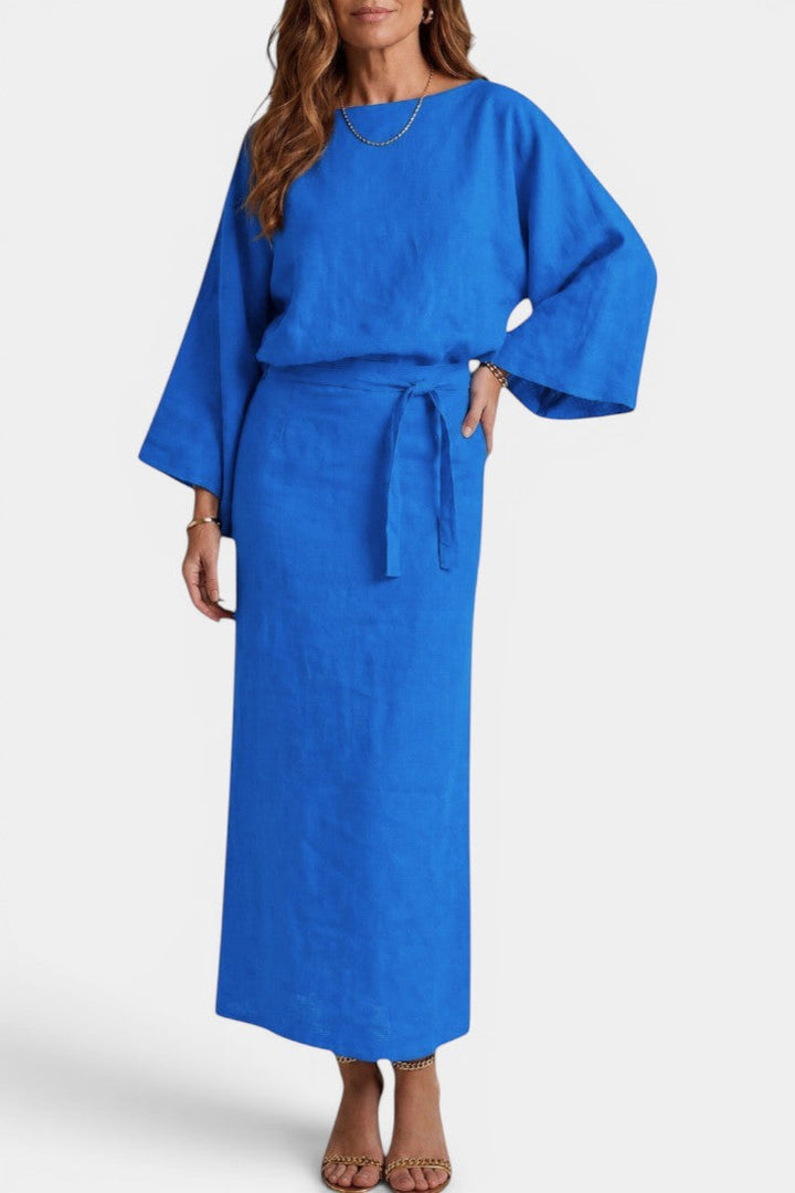 Kamilia™ | Kimono Midi Dress with Wrap Neckline & Wide Sleeves
