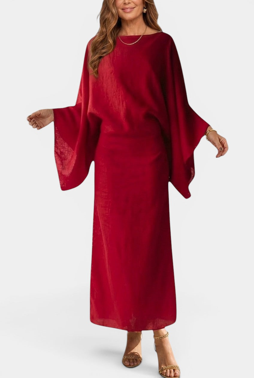 Kamilia™ | Kimono Midi Dress with Wrap Neckline & Wide Sleeves