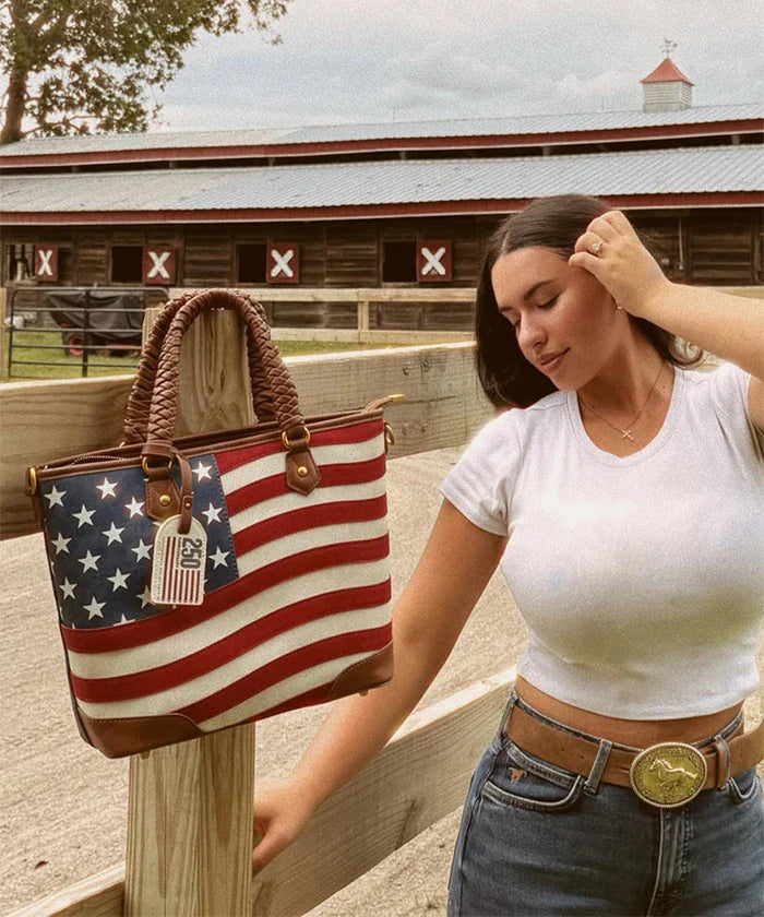 Montana West Vintage American Flag Tote Bag