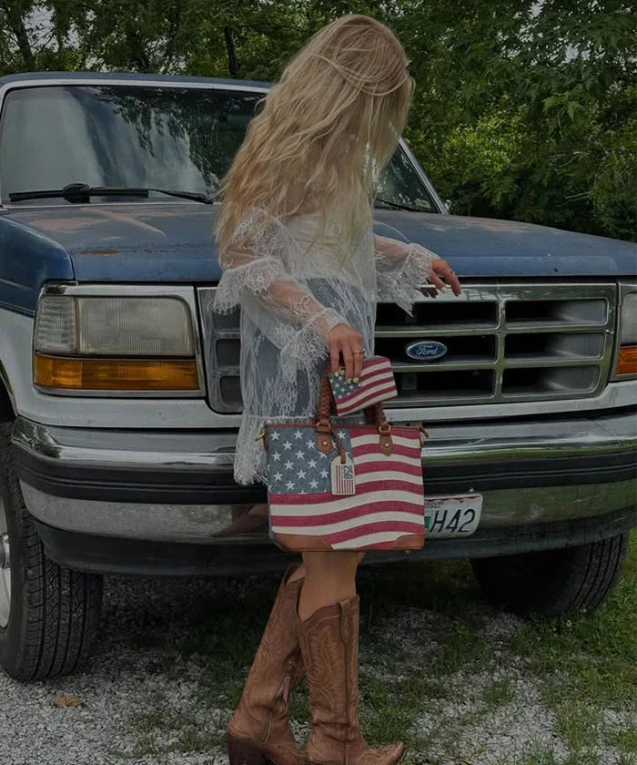 Montana West Vintage American Flag Tote Bag