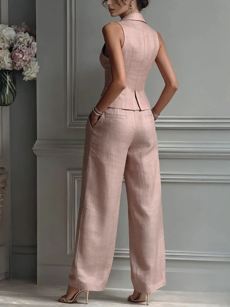 Estrella™ | Button-Front V-Neck Two-Piece Set