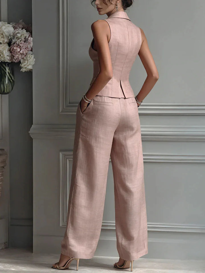 Estrella™ | Button-Front V-Neck Two-Piece Set