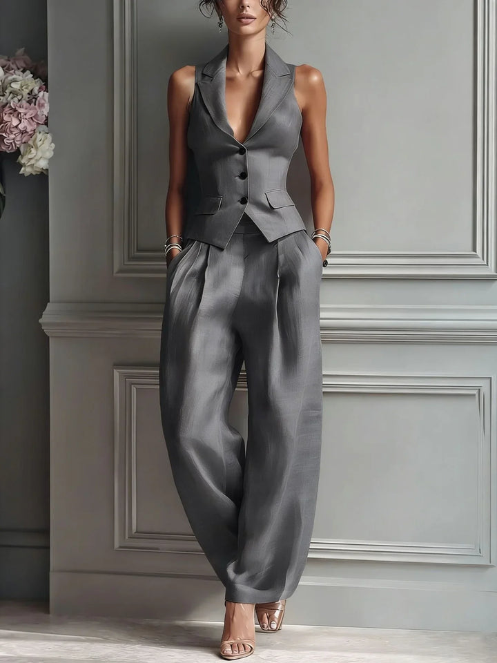 Estrella™ | Button-Front V-Neck Two-Piece Set