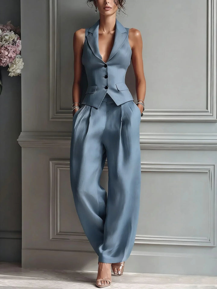 Estrella™ | Button-Front V-Neck Two-Piece Set