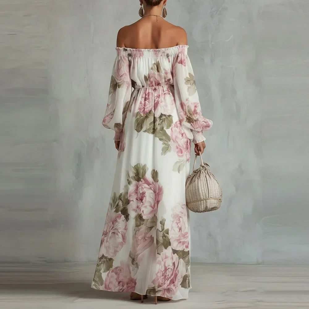 Pivoine | Off-Shoulder Floral Maxi Dress with Long Sleeves