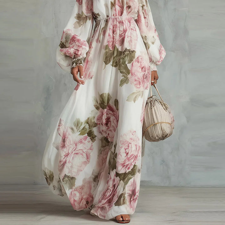 Pivoine | Off-Shoulder Floral Maxi Dress with Long Sleeves