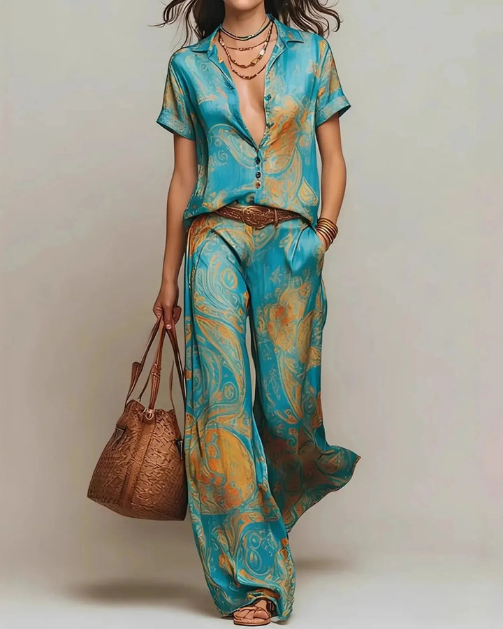 Tiziana | Vintage Boho Paisley Set with Palazzo Pants