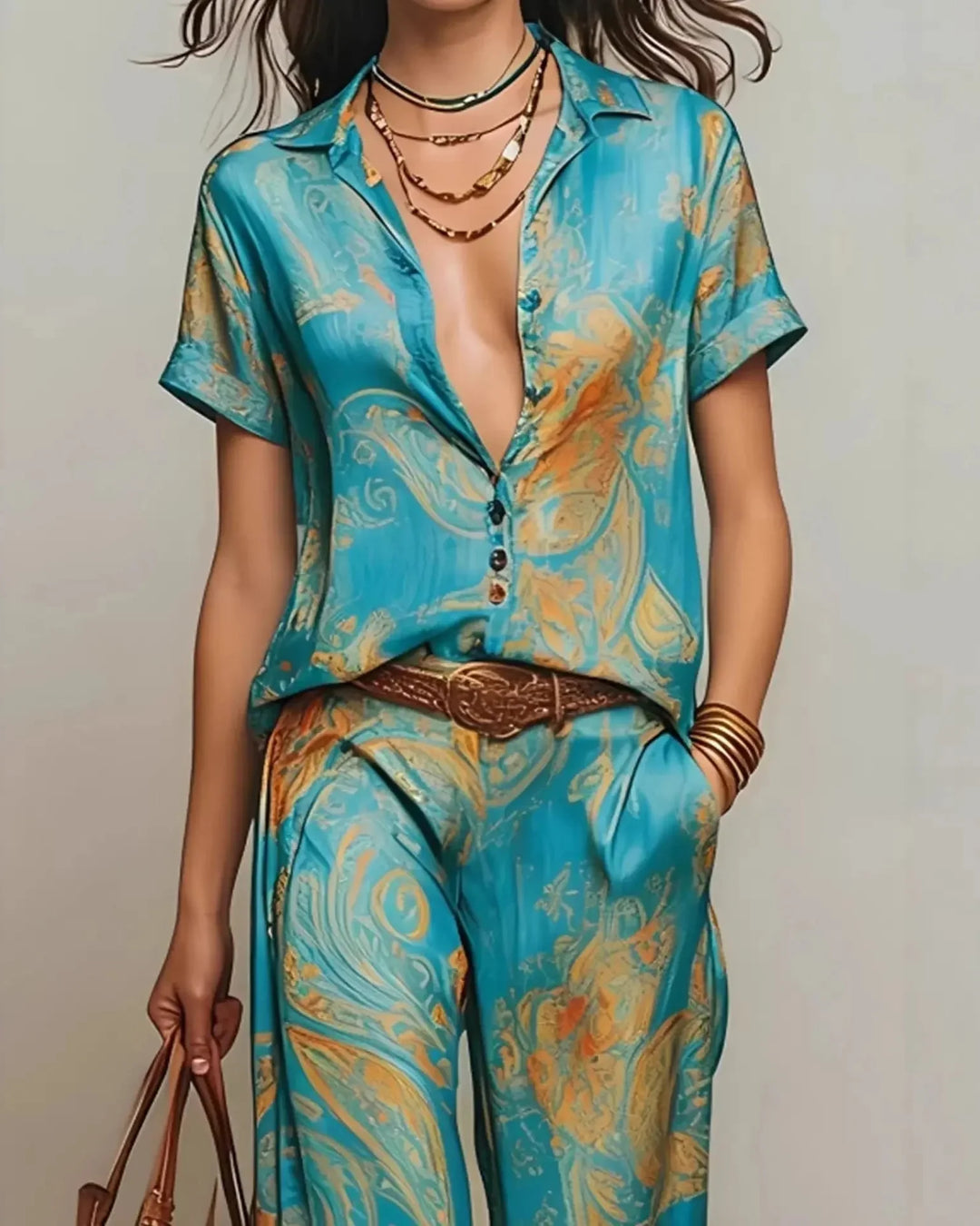 Tiziana | Vintage Boho Paisley Set with Palazzo Pants