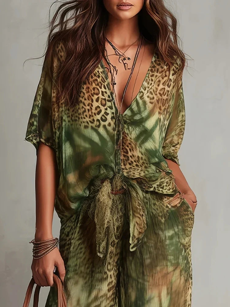 Sabrina™ | Boho Jungle Print Palazzo Set
