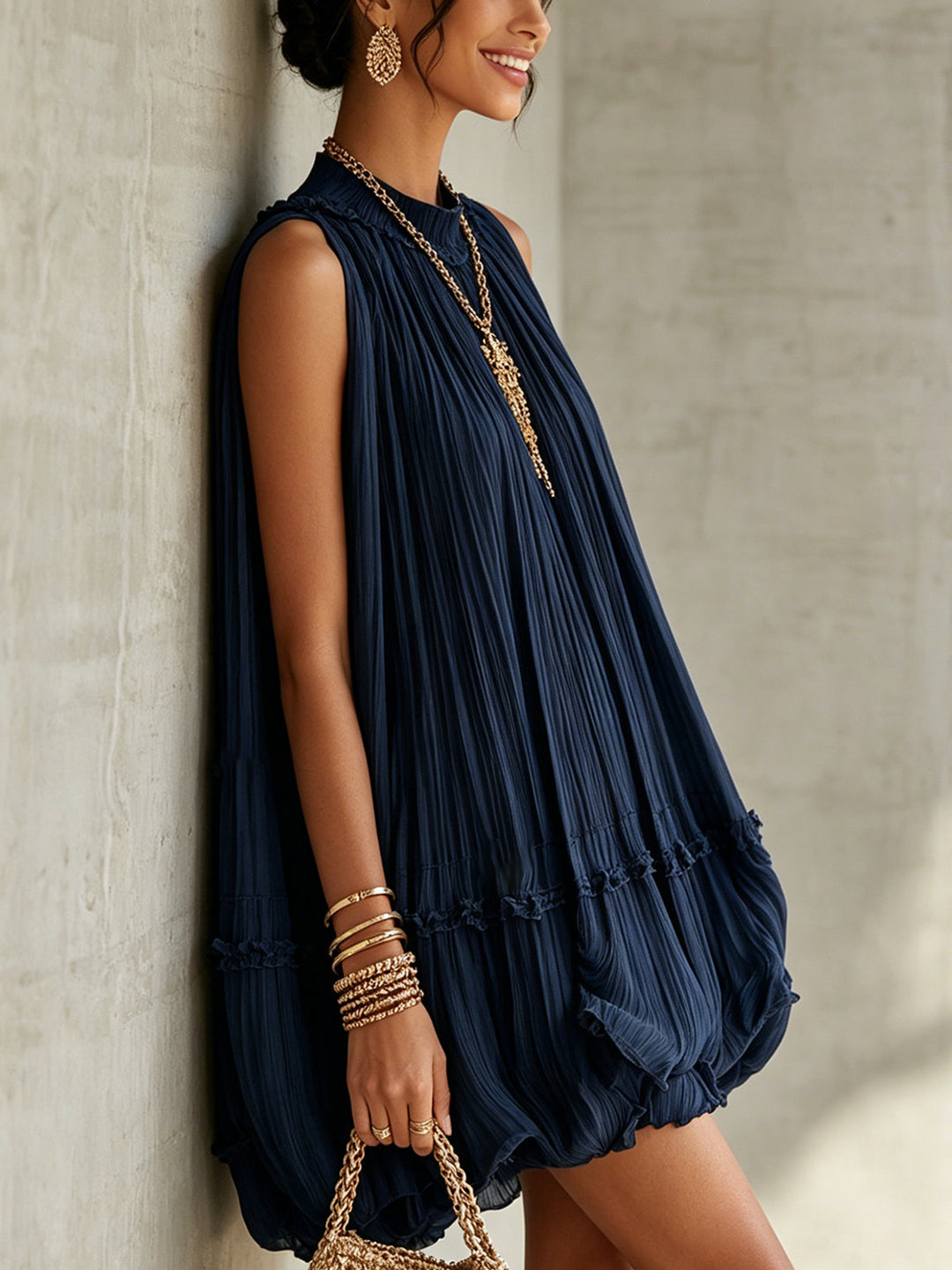 Camilla | Chiffon Halter Mini Dress with Balloon Skirt