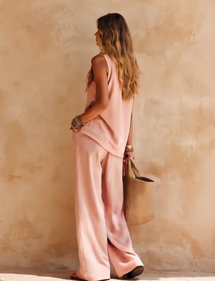 One-shoulder Sleeveless Top And Pants Casual Set