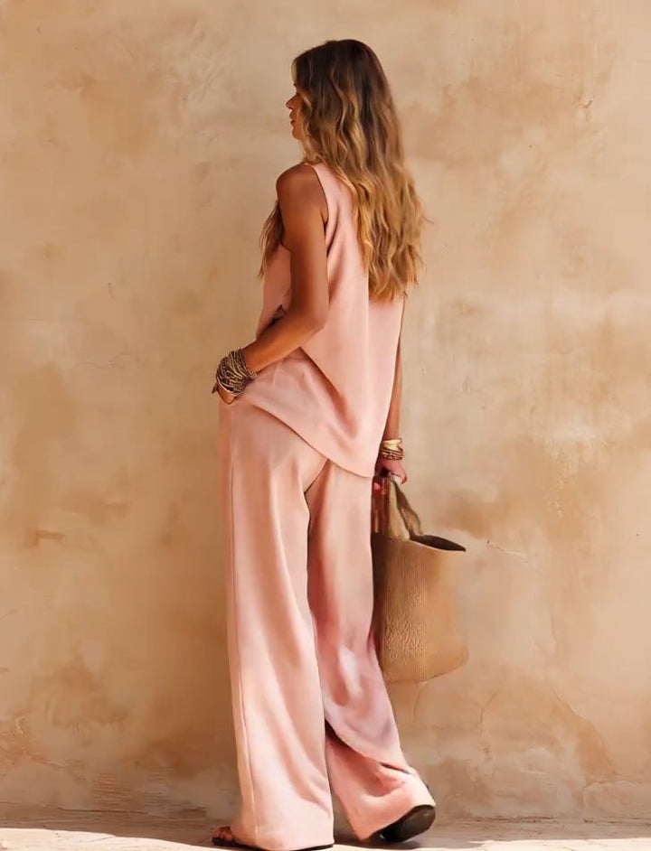 One-shoulder Sleeveless Top And Pants Casual Set