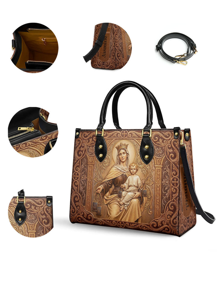 Catholight Lady Of Mount Carmel Personalized Leather Bag