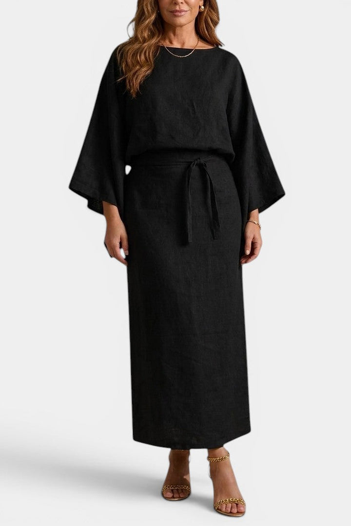 Kamilia™ | Kimono Midi Dress with Wrap Neckline & Wide Sleeves