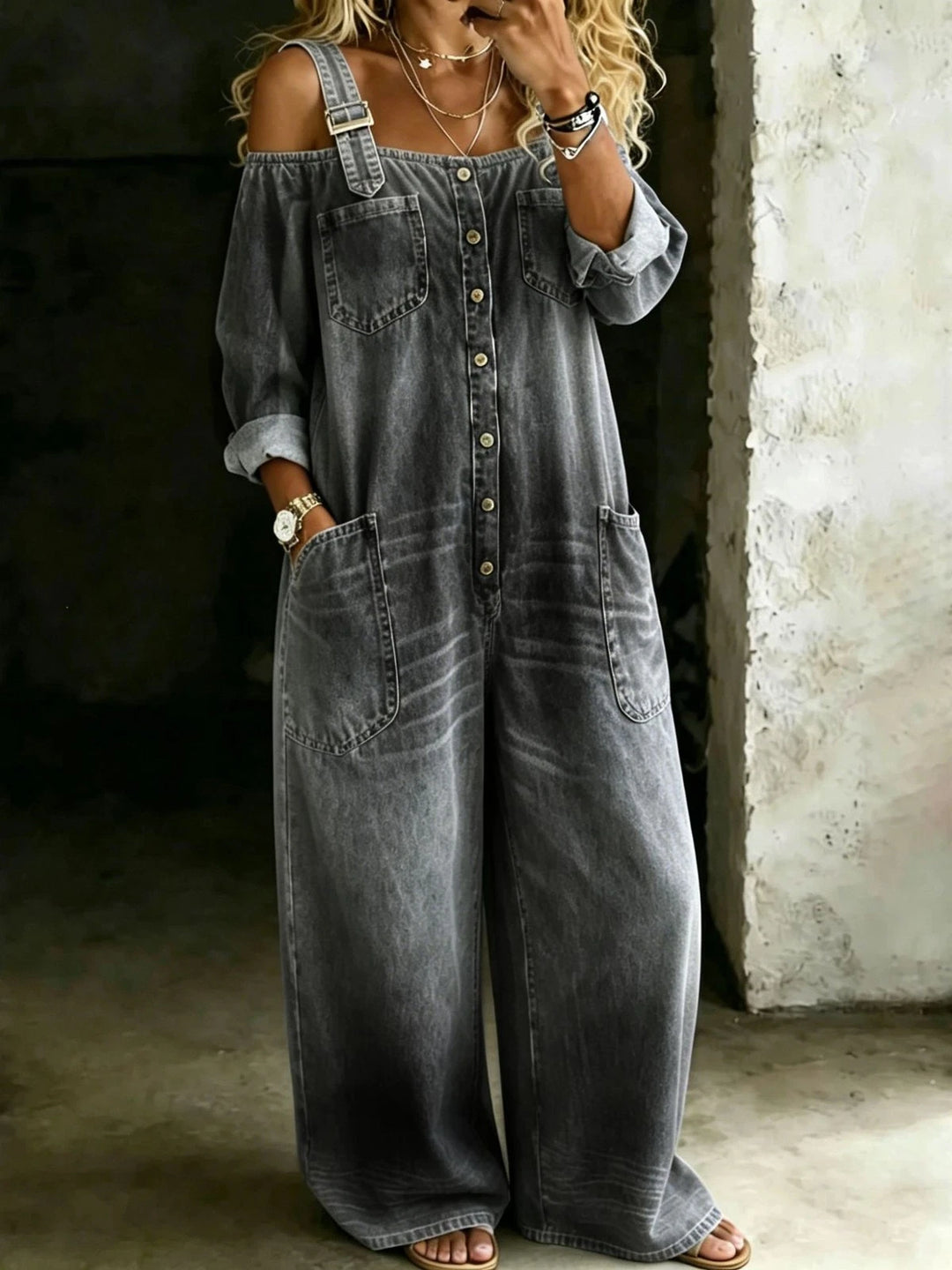 Sophia | Off Shoulder Denim Jumpsuit